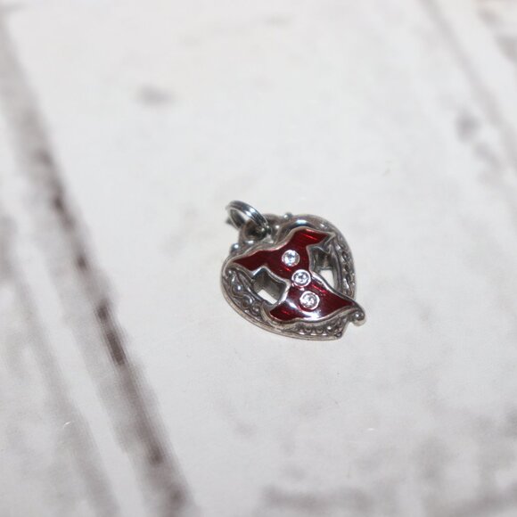 👗 Silver-Tone Heart Charm | Red Dress & CZ | 0.75" | Fashion Charm - Picture 3 of 4